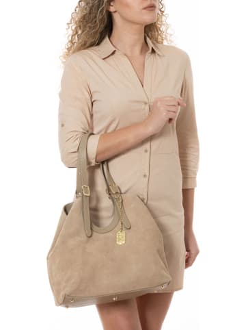 Anna Morellini Leren schoudertas "Cletta" beige - (B)42 x (H)33 x (D)14 cm