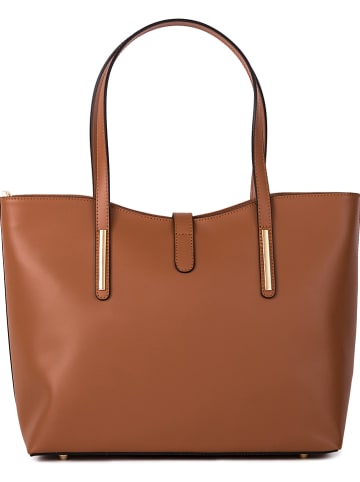 Mia Tomazzi Leder-Schultertasche "Como" in Hellbraun - (B)35 x (H)28 x (T)14 cm