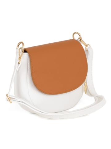 Mia Tomazzi Leren schoudertas "Eschilo" wit/cognackleurig - (B)23 x (H)19 x (D)8 cm
