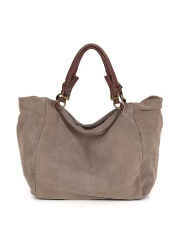 Lucca Baldi Leder-Schultertasche "Gimignano" in Grau - (B)50 x (H)45 x (T)20 cm