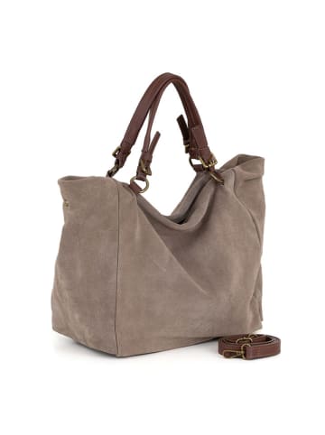 Lucca Baldi Leder-Schultertasche "Gimignano" in Grau - (B)50 x (H)45 x (T)20 cm