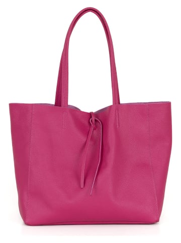 Lucca Baldi Leren shopper "Spoleto" roze - (B)34 x (H)28 x (D)14 cm