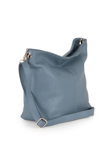 Lucca Baldi Leder-Schultertasche "Trapani" in Hellblau - (B)33 x (H)25 x (T)14 cm