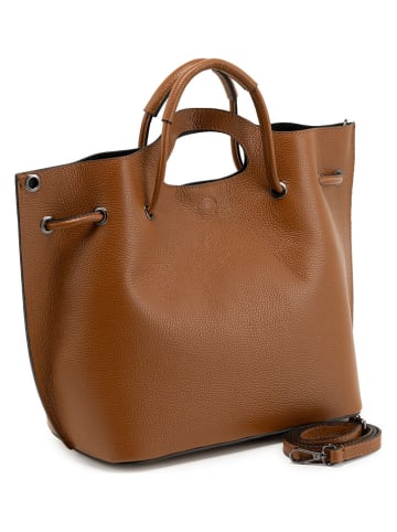 Lucca Baldi Leder-Henkeltasche "Vigevano" in Hellbraun - (B)47 x (H)27 x (T)17 cm