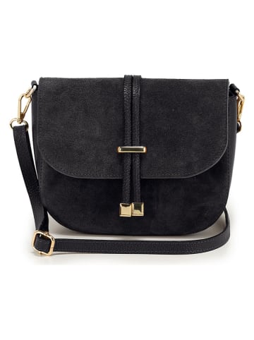 Lucca Baldi Leren schoudertas "Varallo" zwart - (B)21 x (H)18 x (D)8 cm