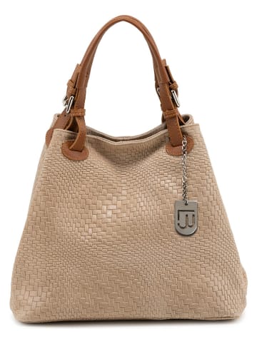 Lucca Baldi Leren schoudertas "Sarzana" beige - (B)37 x (H)45 x (D)15 cm
