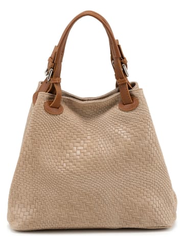 Lucca Baldi Leren schoudertas "Sarzana" beige - (B)37 x (H)45 x (D)15 cm