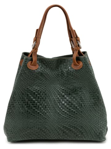 Lucca Baldi Leren schoudertas "Sarzana" groen - (B)37 x (H)45 x (D)15 cm
