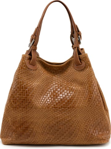 Lucca Baldi Leren schoudertas "Sarzana" lichtbruin - (B)37 x (H)45 x (D)15 cm