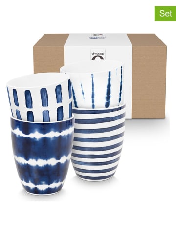 New Edition 4-delige set: bekers ''Tie-Dye'' blauw/wit - 425 ml