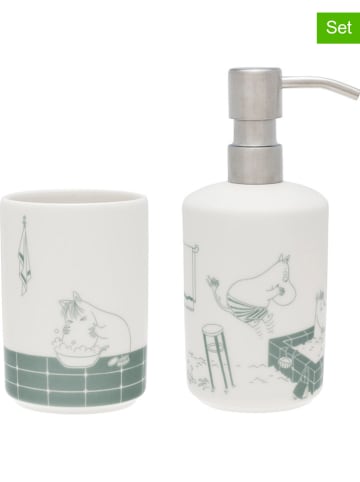 Moomin 2-delige set: zeepdispenser met tandenborstelbeker wit/grijs