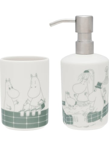 Moomin 2tlg. Set: Seifenspender mit Zahnbürstenhalter in Weiß/ Grau