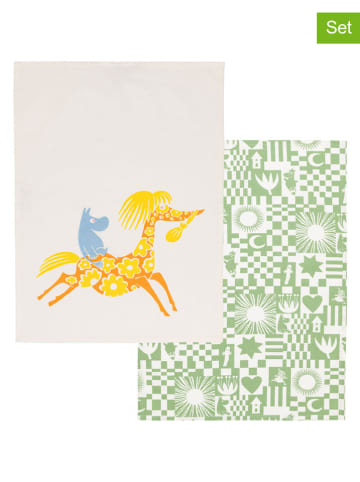 Moomin 2-delige set: theedoeken "Party" groen/beige - (L)70 x (B)50 cm