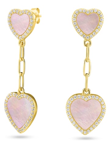 Les Favorites Pozłacane kolczyki-wkrętki z cyrkoniami i masą perłową