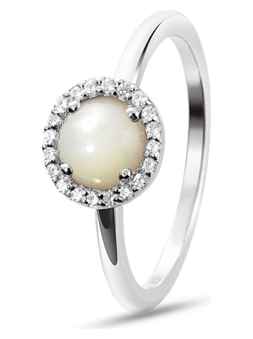 Les Favorites Srebrny pierścionek z cyrkoniami i masą perłową