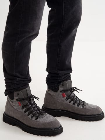 BIG STAR Skórzane botki w kolorze szarym