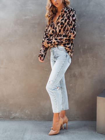 Milan Kiss Bluse in Beige/ Hellbraun/ Schwarz