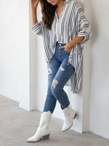 Milan Kiss Bluzka w kolorze biało-antracytowym