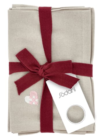 SÖDAHL 4er-Set: Servietten "Christmas Hearts" in Beige/ Rosa - (L)40 x (B)40 cm