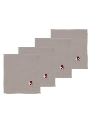 SÖDAHL 4er-Set: Servietten "Christmas Hearts" in Beige/ Rot - (L)40 x (B)40 cm
