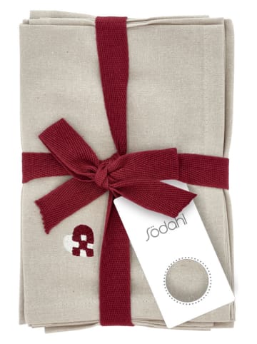 SÖDAHL 4er-Set: Servietten "Christmas Hearts" in Beige/ Rot - (L)40 x (B)40 cm