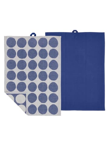 SÖDAHL 2-delige set: theedoeken "Bubbles" blauw/crème - (L)70 x (B)50 cm