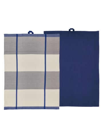 SÖDAHL 2-delige set: theedoeken "Blocks" blauw/grijs - (L)70 x (B)50 cm