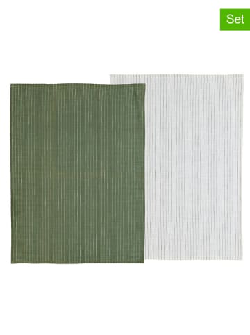 SÖDAHL 2er-Set: Geschirrtücher "Line" in Weiß/ Oliv - (L)70 x (B)50 cm