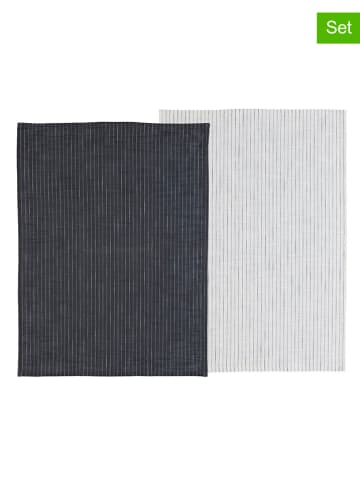 SÖDAHL 2-delige set: theedoeken "Line" antraciet/wit - (L)70 x (B)50 cm