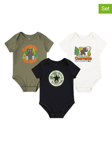 Converse 3-delige set: rompers kaki/wit/zwart