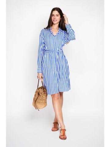 William de Faye Kleid in Blau/ Weiß