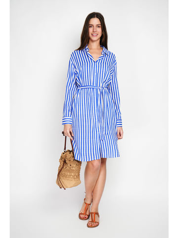 William de Faye Kleid in Blau/ Weiß