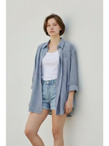 William de Faye Blouse blauwgrijs/wit