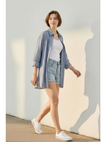 William de Faye Blouse blauwgrijs/wit