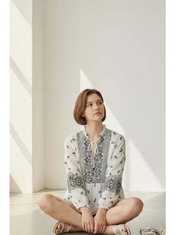 William de Faye Bluse in Weiß/ Grau