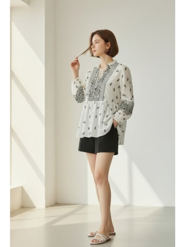 William de Faye Bluse in Weiß/ Grau