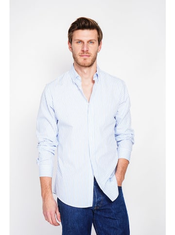 William de Faye Blouse lichtblauw/wit