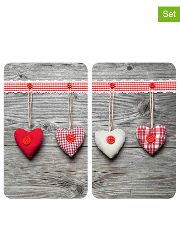 Wenko 2er-Set: Herdabdeckplatten "Herzen" in Grau/ Rot - (L)30 x (B)52 cm