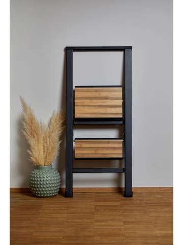 Wenko 2-stufige Klapptrittleiter in Schwarz/ Hellbraun - (B)44 x (H)94 x (T)51 cm
