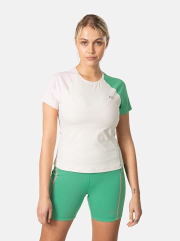 KARI TRAA Trainingsshirt "Linnea" in Creme/ Rosa/ Grün