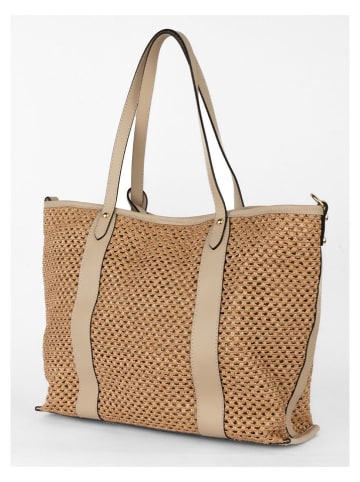 maison héritage PARIS Leder-Schultertasche "Elix Paille" in Beige - (B)36 x (H)30 x (T)11 cm