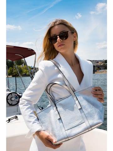 maison héritage PARIS Skórzany shopper bag "Malta" w kolorze srebrnym - 52 x 31 cm