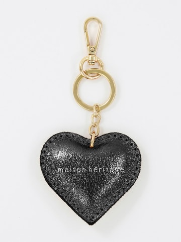 maison héritage PARIS Skórzany brelok "Love Locker" w kolorze złoto-czarnym - 7 x 6 cm