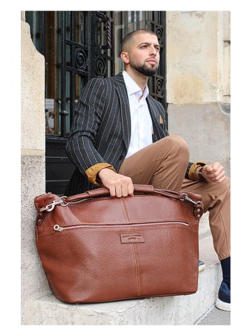 maison héritage PARIS Leder-Weekender "Jax" in Braun - (B)60 x (H)34 x (T)14 cm
