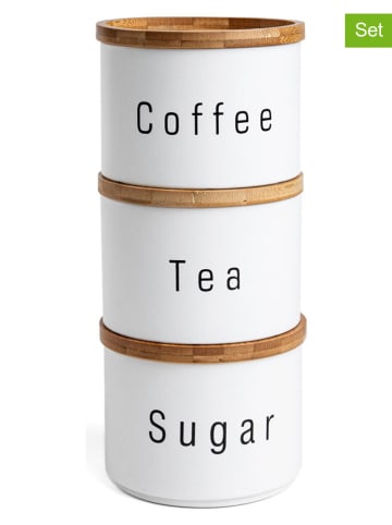 Homla 3-delige set: voorraadpotten "Deros" wit/lichtbruin - 1 l