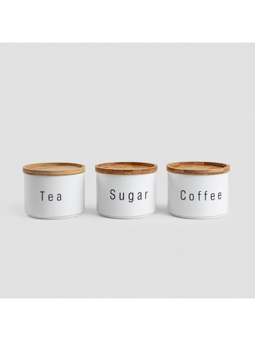 Homla 3-delige set: voorraadpotten "Deros" wit/lichtbruin - 1 l