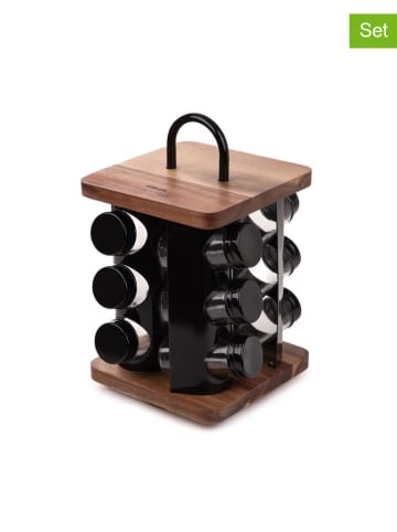 Homla 13tlg. Set: Gewürzregal mit Gewürzgläsern "Lenne" in Braun/ Schwarz