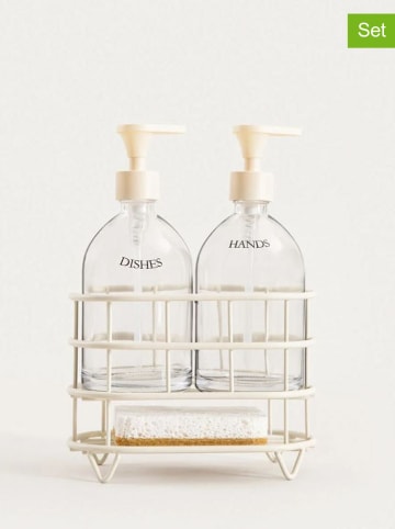 Homla 3-delige set: zeepdispensers "Nerja" transparant/crème