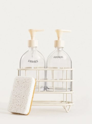 Homla 3-delige set: zeepdispensers "Nerja" transparant/crème