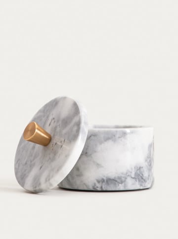 Homla Opbergdoos "Marmuri" grijs/wit - (H)10 x Ø 9 cm